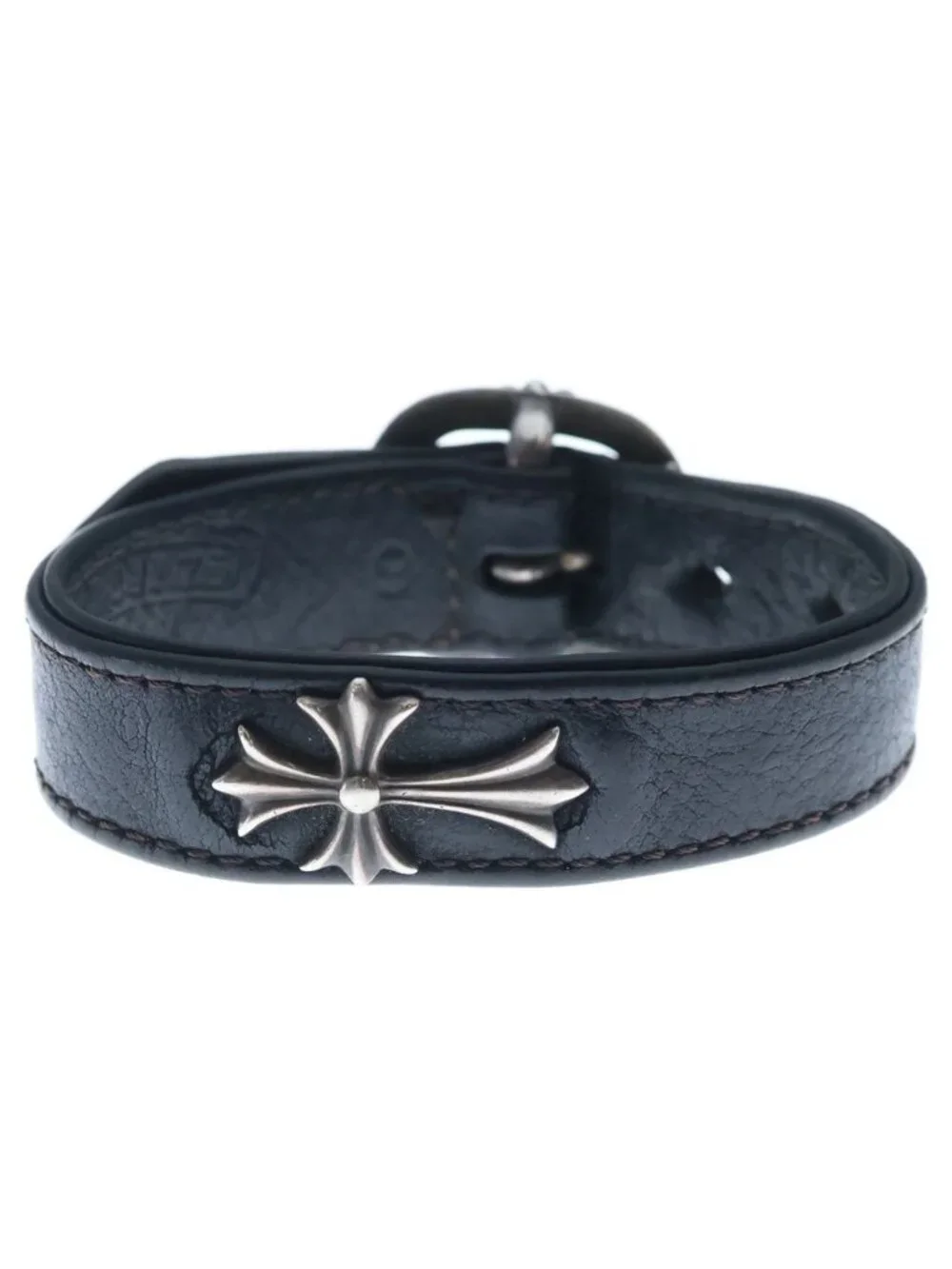 Chrome Hearts Gunslinger Tiny CH Cross Decoration Leather Bracelet Black Silver